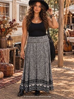 Cynthia Rowley Gray Paisley Fold-Over Waist Maxi Skirt